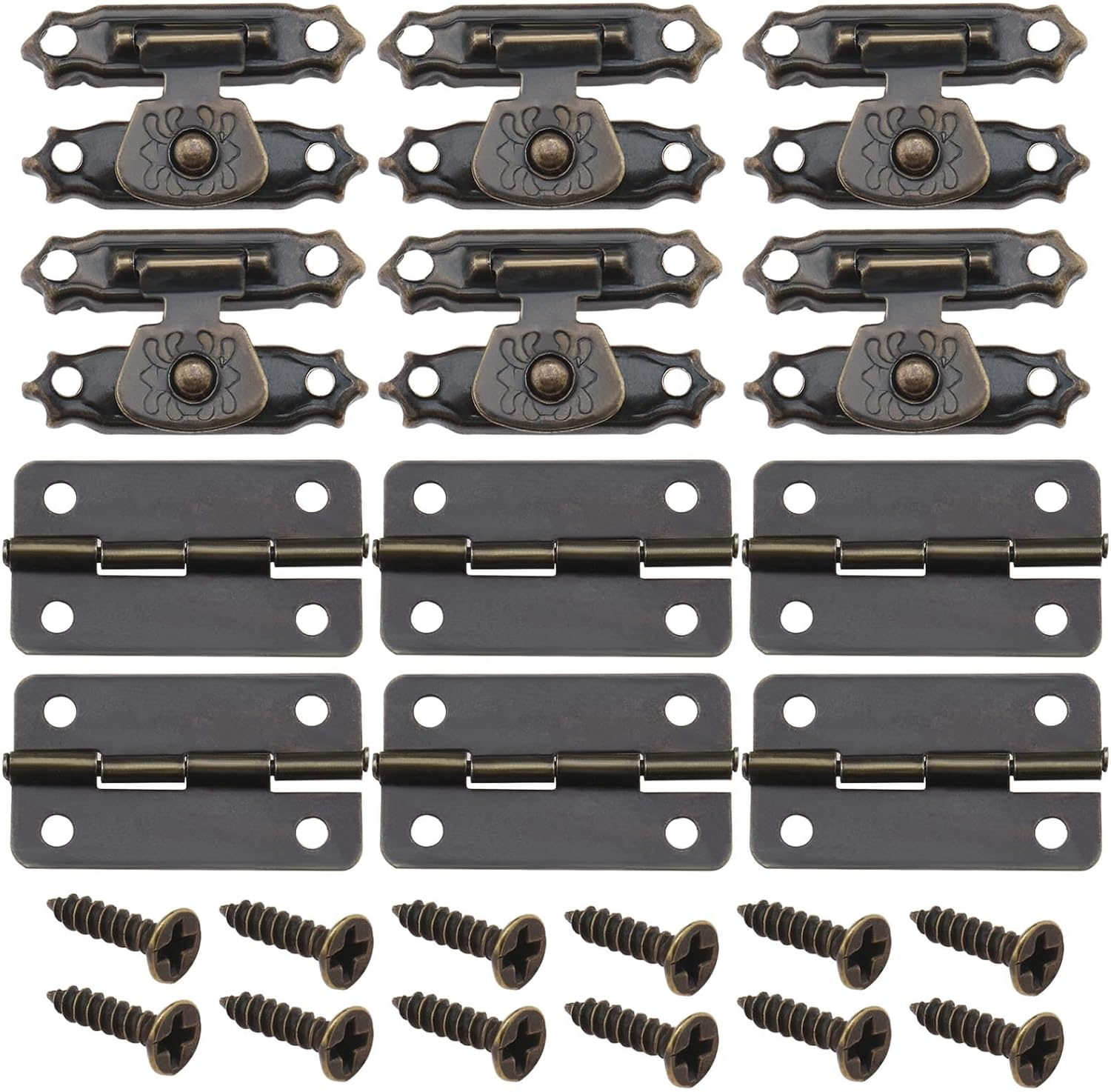 Emsea 36Pcs Box Latch Hasps & Hinges with Screws Antique Small Hinges Vintage Door Hinges Accessories for Wooden Box Jewelry Box Cabinet Gold