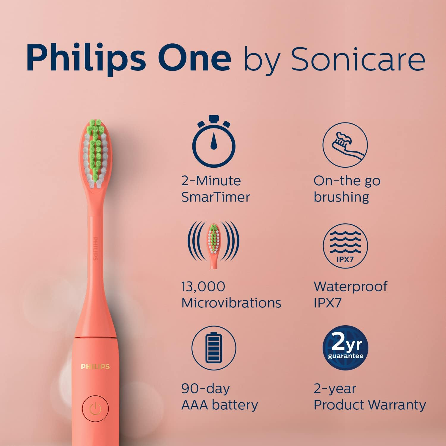 Philips One Electric Toothbrush by Sonicare HY1100/51 - Micro Vibrations, Soft Bristles That Gently Polish and Whiten Teeths, 3 Month Battery Life, 2 Minute Timer and Quadpacer Red image number 3