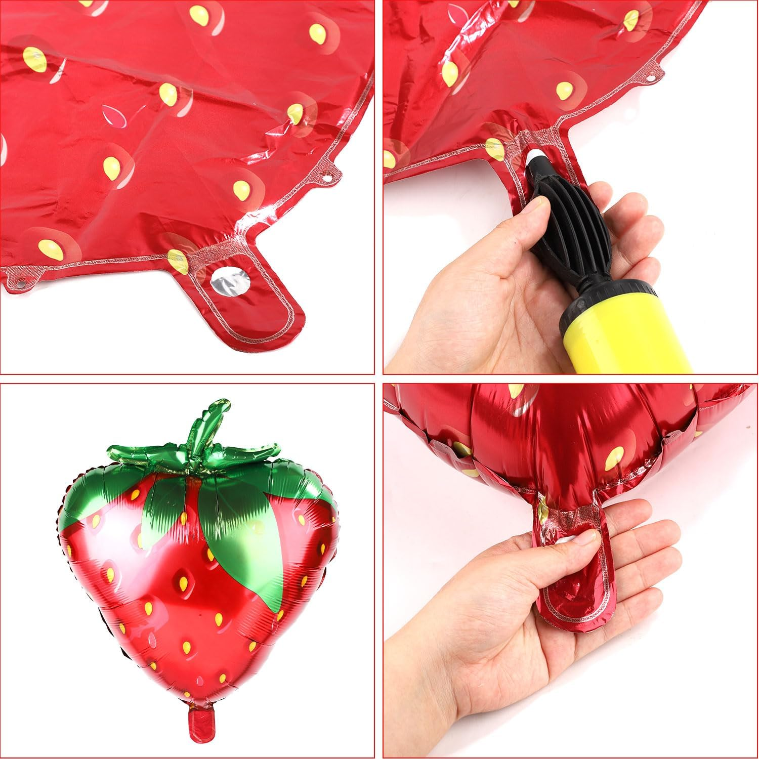 7Pcs Strawberry Party Balloons Kit, Strawberry Balloon Garland Sweet Number Strawberry Party Decorations Strawberry Foil Balloons for Birthday Backdrops (Number 2)