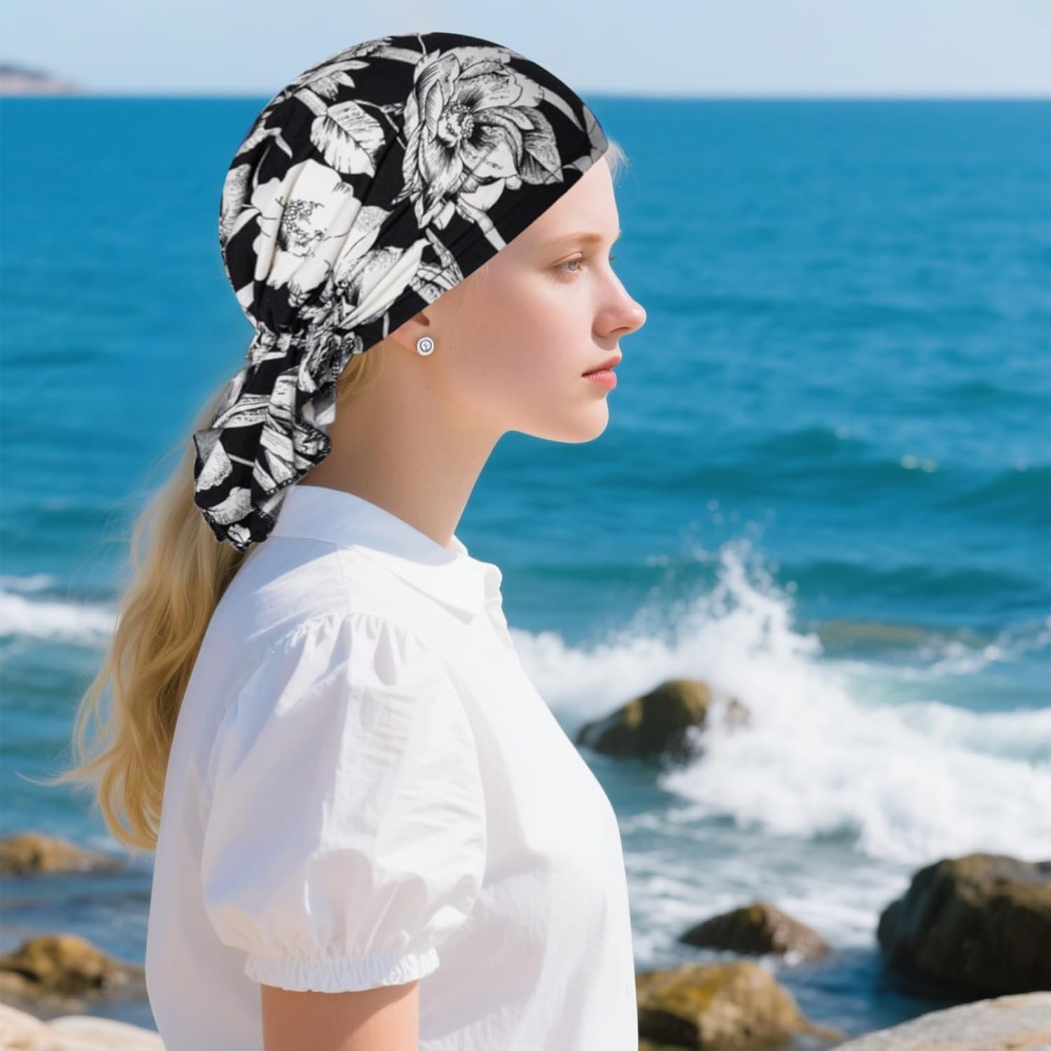 4 Pcs Cotton Chemo Headwear Floral Stretch Tied Chemo Head Scarves for Cancer Women image number 3