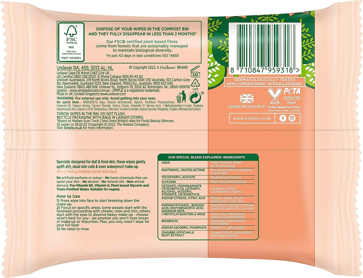 Simple Facial Wipes Protect N Glow Cleansing Bio 20 EA (Pack of 3) image number 6