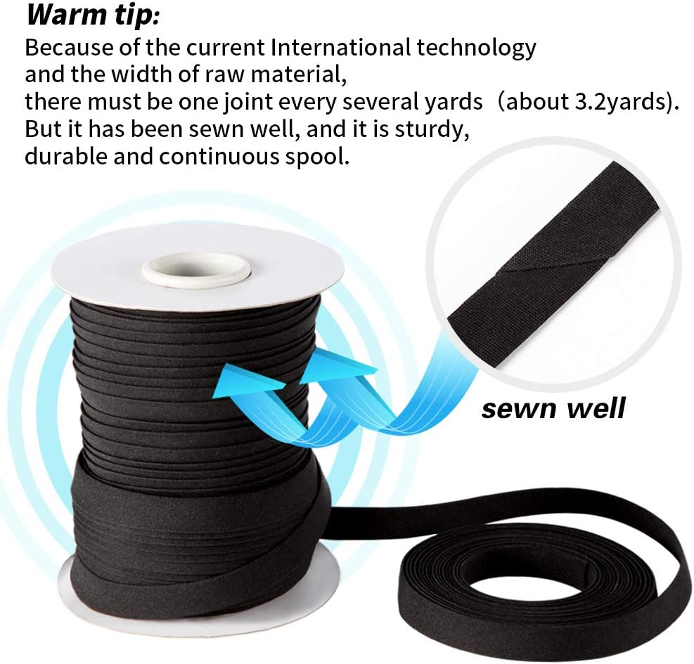 Bias Tape Double Fold 1/2 Inch, Double Fold Bias Tape 55 Yards Continuous Bulk Spool for Apparel Sewing, Quilting, Binding, Decorating, DIY Craft, Polyester, Non-Stretch (13Mm, 50 Meters, Black)