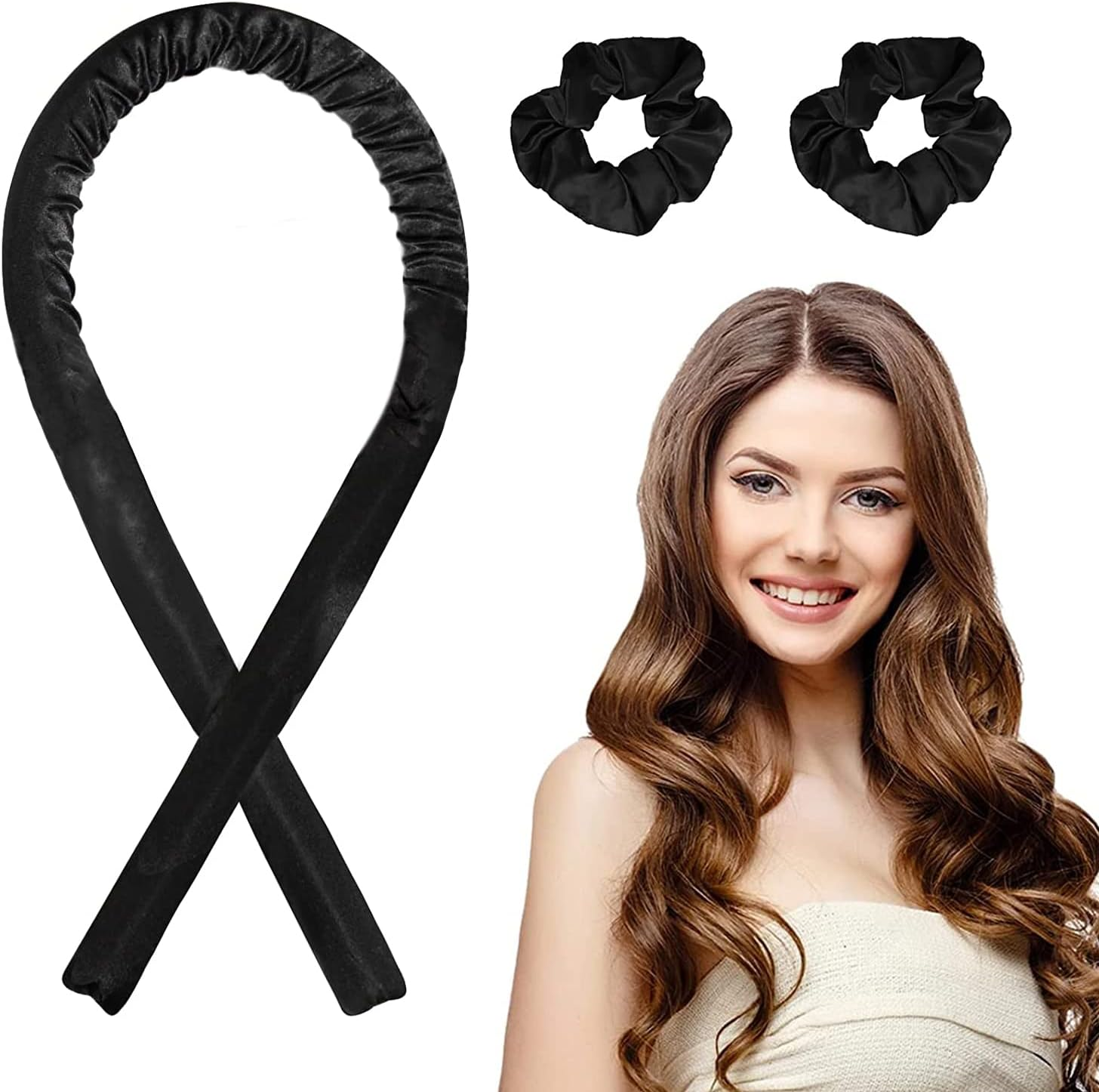 Heatless Curlers Headband，Hair Curlers No Heat，Silk Hair Curler，Heatless Hair Curlers，Heatless Curling Rod Headband，Hair Wrap Curler，Heatless Curls Headband，Silk Hair Curler，With Two Hair Ties
