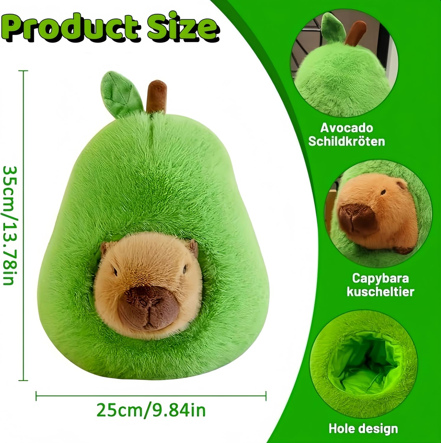 Esoes 35 Cm Cute Capybara Cuddly Toy, Capybara Plush Toy, Avocado Plush Dolls, Removable Avocado Headgear, Soft Stuffed Toy, Plush Simulation Toy image number 3