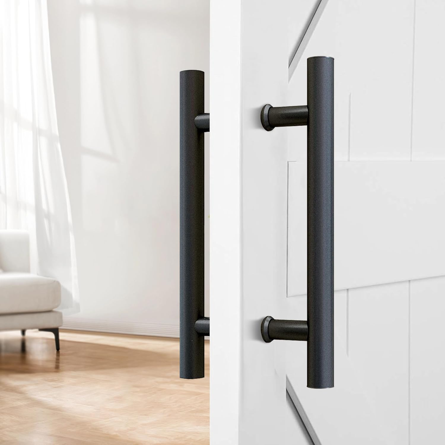 JUBEST 12" H Shape Sliding & Swing Door Handle, Matte Black Carbon Steel, Easy to Install image number 5