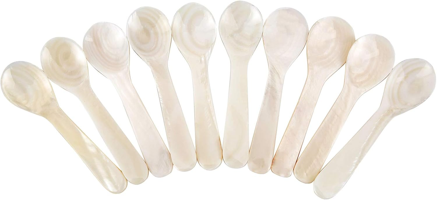 DUEBEL Set of 10 White Mother of Pearl MOP Caviar Spoons for Caviar, Egg, Icecream, Coffee Serving (8Cm, White)