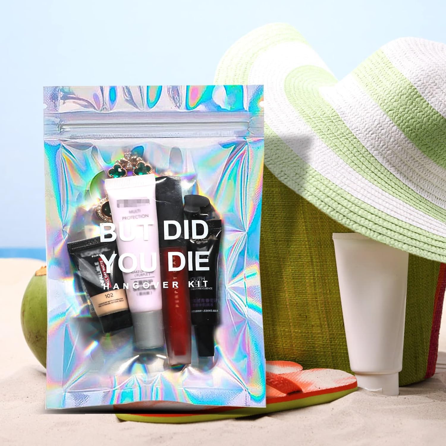 Hangover Kit Bags DID You DIE Holographic Hang over Recovery Bags Bachelorette Party Supplies Gift Bags for Bach Party Favors 5X7/ Pack of 20 (DID You DIE) Clear image number 3