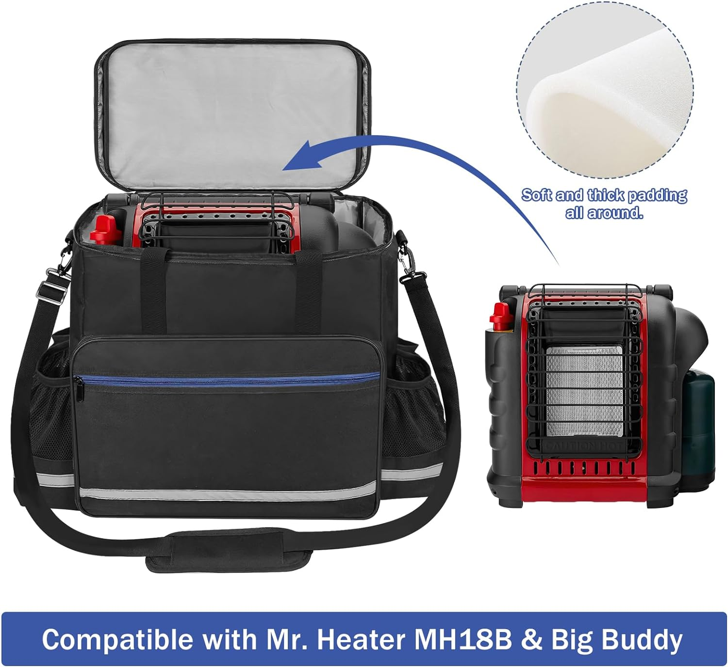 ORKELS Propane Heater Carry Bag Compatible with Mr. Heater MH18B & Big Buddy, Portable Carrying Case with Multiple Pockets and Anti-Slip Bottom for Camping, RV Travel, Ice Fishing, Bag Only image number 6
