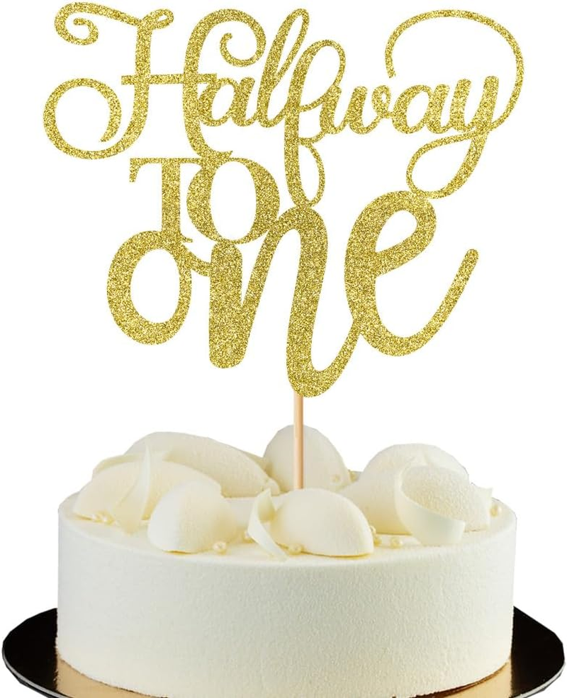 Half Way to One Cake Topper,Glitter 6 Months Birthday Decorations,Its My 1/2 Birthday Cake Topper,Baby Boy or Girl 6 Months Birthday Party Decoration Supplies (Rose Gold)