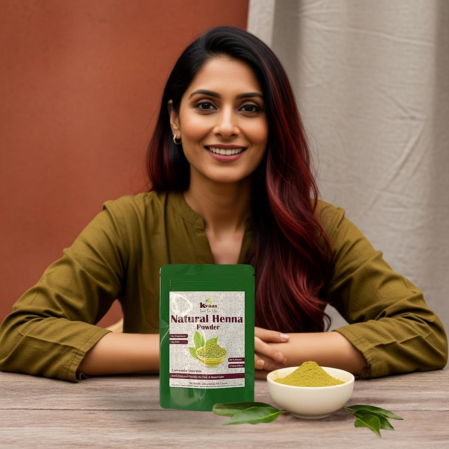 Henna Powder | Lawsonia Inermis | 8.81 Oz (250 G) | Natural & Pure Powder for Hair Color by KVAAS image number 6