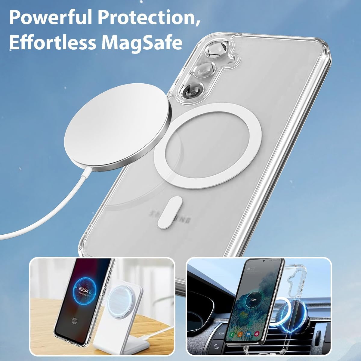 T Tersely Clear Case for Samsung Galaxy S25 FE 5G 2025, Magnetic Cover Compatible with Magsafe, Hard Back Slim Shockproof Bumper, Support Wireless Charging