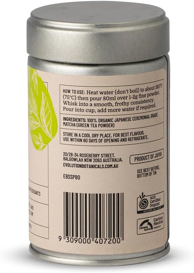 EVOLUTION BOTANICALS Organic Ceremonial Matcha Japanese Highest Grade 80G