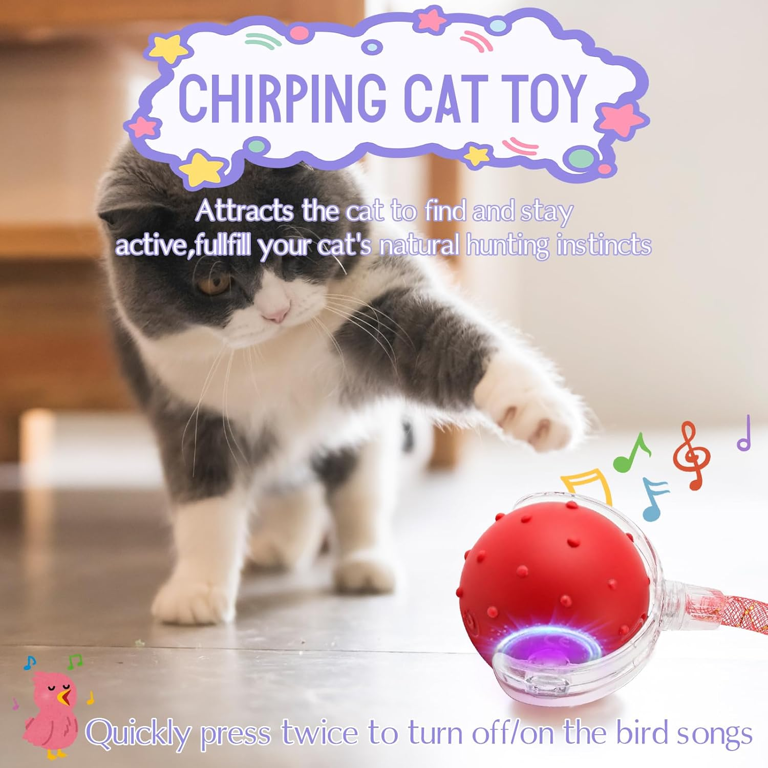 Interactive Cat Toy Ball with 2 Tails&ndash;2025 Upgrades Cat Toys for Indoor USB-C Rechargeable,Auto Rolling,Smart Obstacle Avoidance,Self-Activating Electric Chase Toy for Bored Indoor Cats & Dogs(Red image number 6