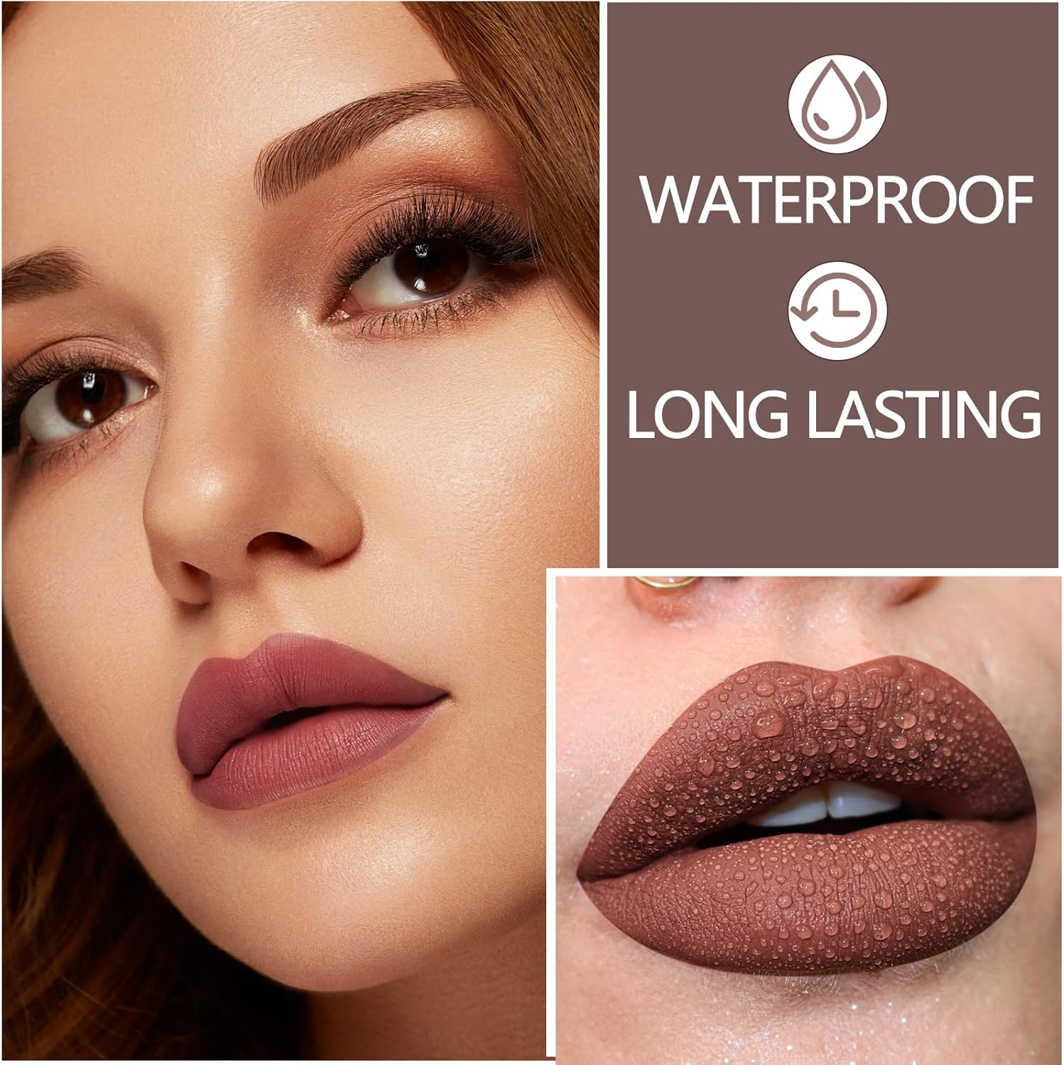 Matte Lip Liner Pencil,Highly Pigmented Retractable Lip Crayon,All Day Wear Nude Lipstick with Sharpener,Waterproof Brown Lipliner image number 2