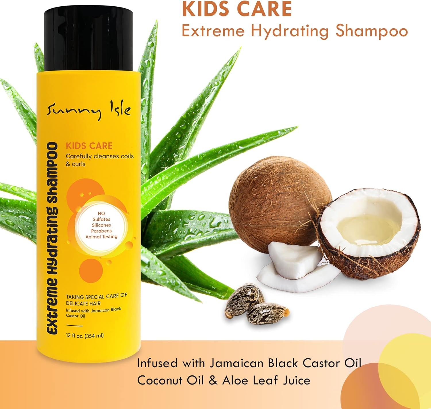 Sunny Isle Kids Care Extreme Hydrating Shampoo 12Oz | Gentle Care Cleanser, Waves & Curls | Jamaican Black Castor Oil Infused | Paraben FREE image number 3