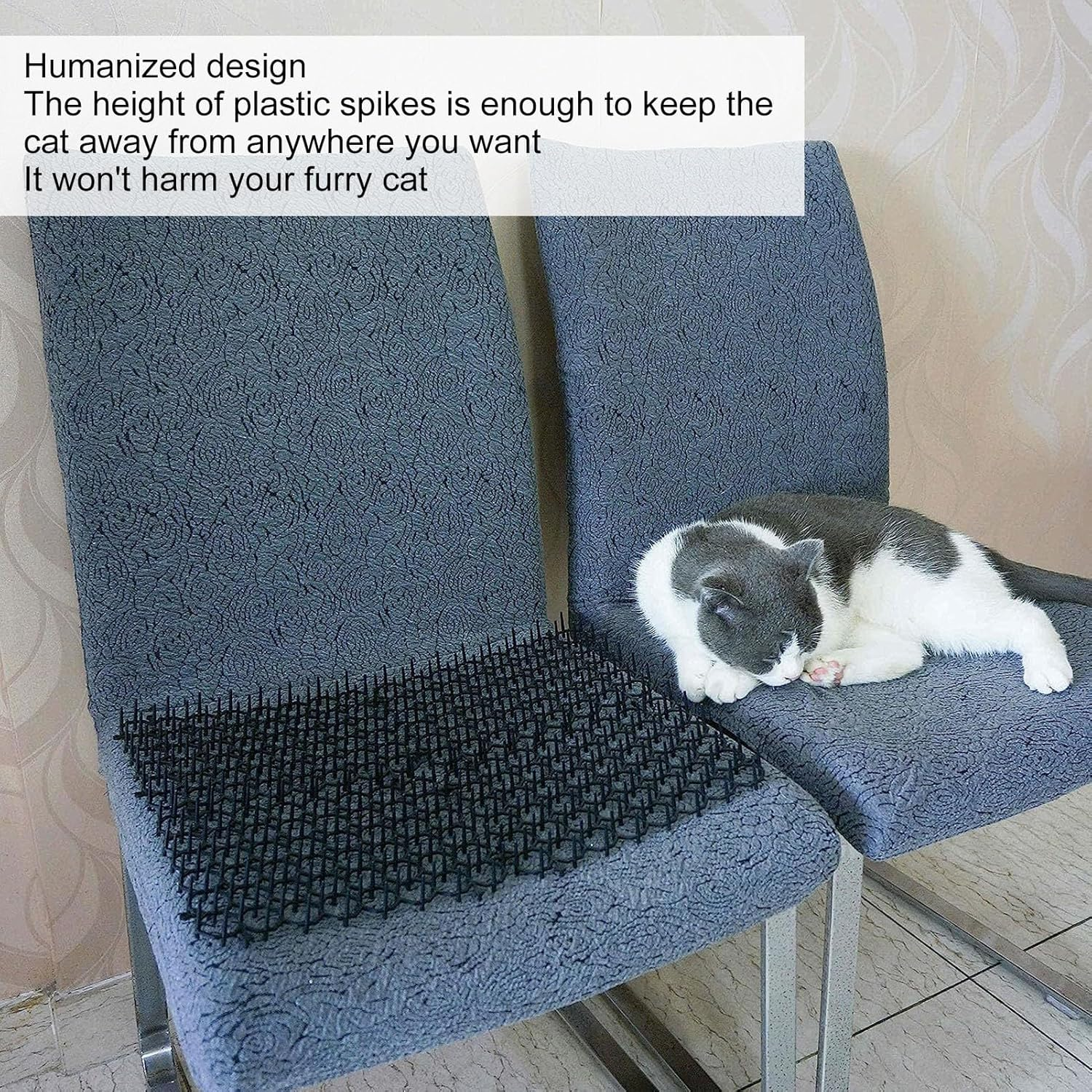 12Pcs Black Cat Deterrent Mat - 7.9X5.9X1.1In PP Deterrent Mat, No Harm to the Cat - Indoor Outdoor Humane Cat Repellent Fence for Keeping Away Cats Dogs Protecting Plants image number 3