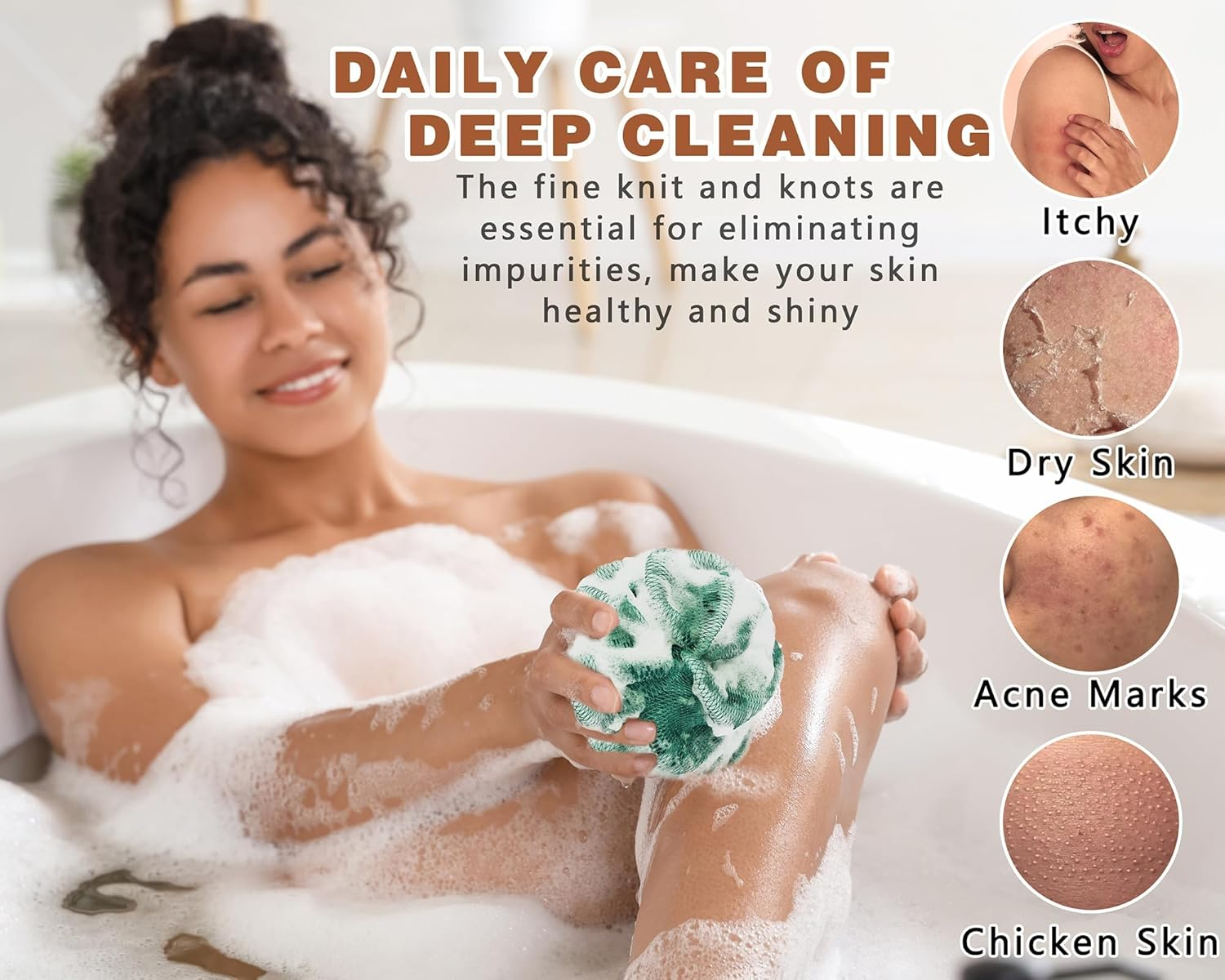 African Bath Sponge Set, Mesh Exfoliating Body Scrubber, Long Net Wash Cloth in Emerald Green and Yellow, 2 Pack image number 3