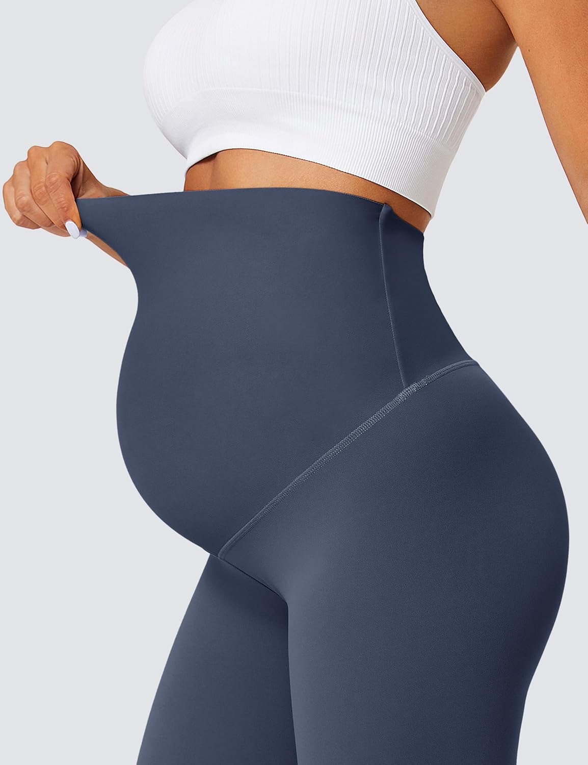 BAYDI Opaque Maternity Leggings High Waist Maternity Trousers Women'S Pregnancy Leggings Long Stretch Pregnant Trousers, Cyan, S
