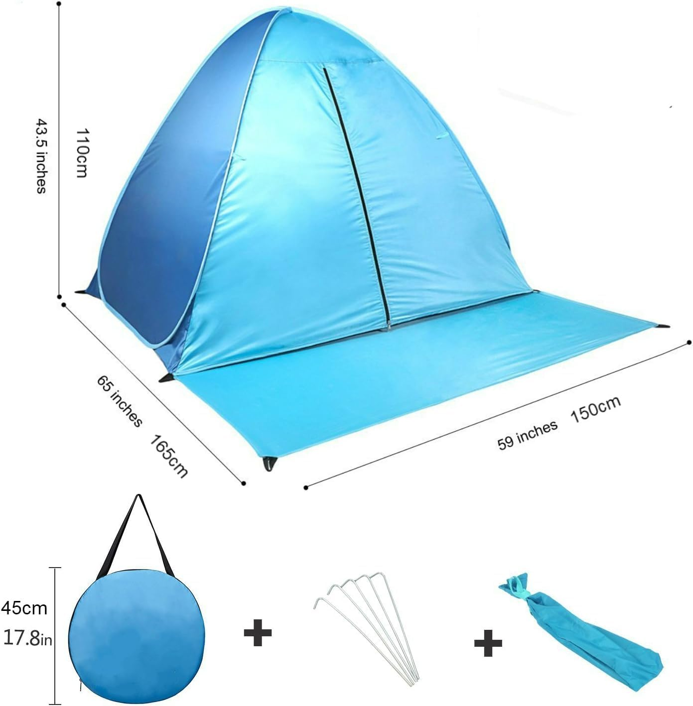 Camping Tent UPF 50+ Easy Pop up Beach Tent Waterproof Windproof Camping Shelters Beach Umbrella Backpacking Tent Portable Lightweight Outdoor Tents Hiking Tent for 1-2 Person (Blue 02) - Blue 02 image number 3