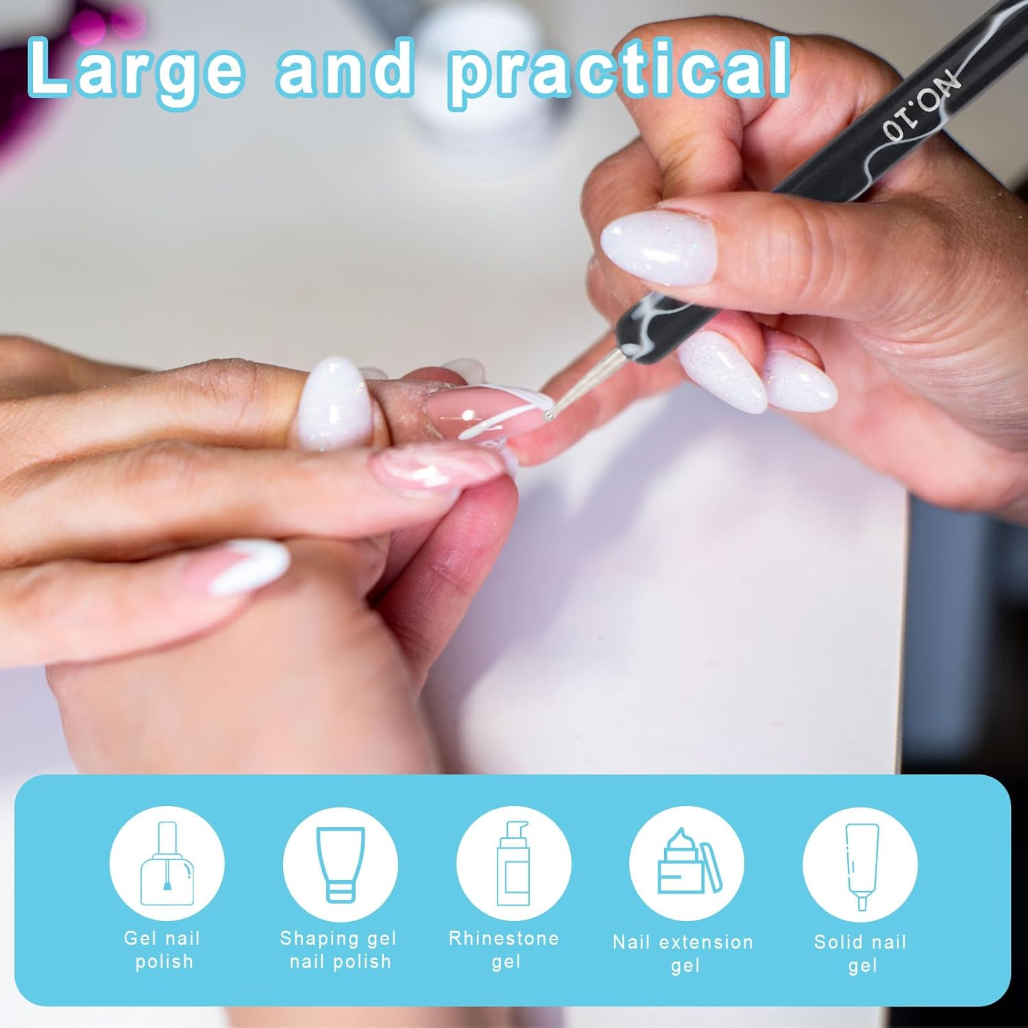 8Pcs French Nail Brushes with Dotting Tool, Dual Ended Gel Acrylic Manicure Brushes for Detailed Clean up Nail Designs (10# 12# 14# 16#, Black and White) image number 4