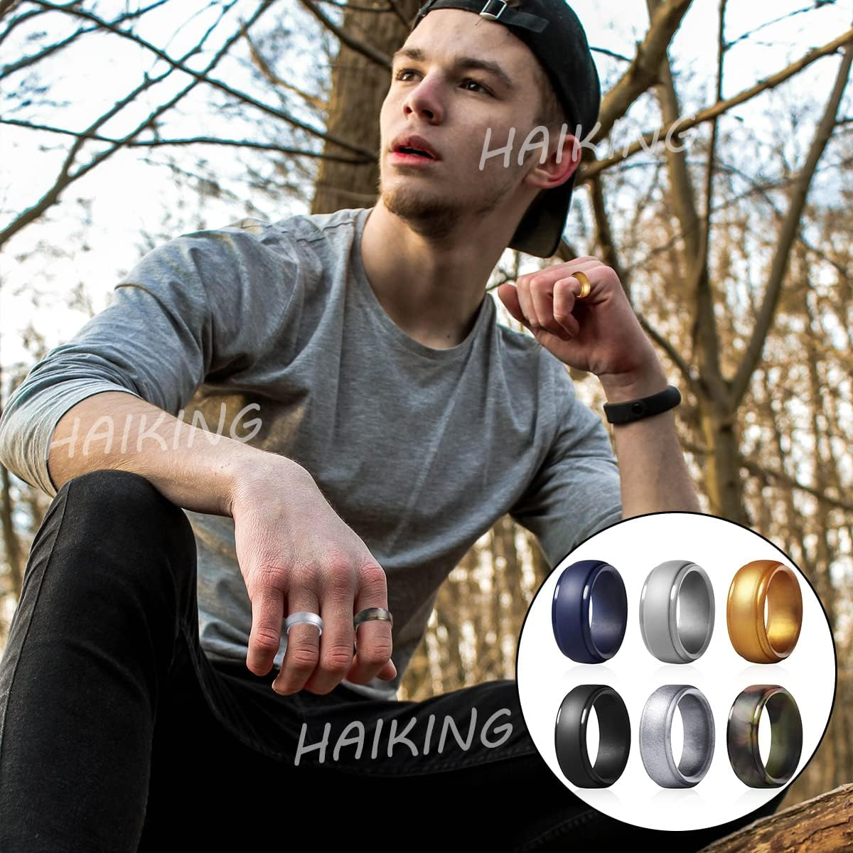 Silicon Rings, 6 Pcs Wedding Silicone Band for Women, Men, Workout (6 Color) image number 2