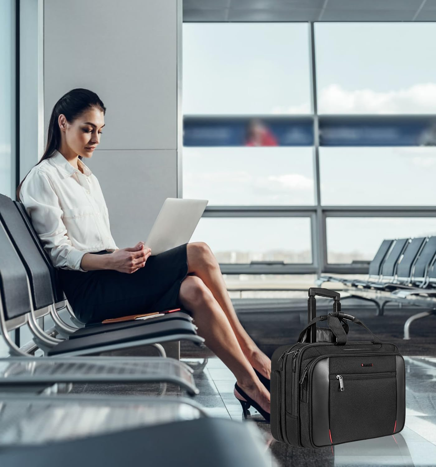 EMPSIGN Rolling Laptop Bag, 17.3 Inch Laptop Case Computer Bag for Men & Women, Water Repellent Travel Bag with RFID Blocking Section, Overnight Bag with Wheels, Briefcase for Business, Travel, School image number 4