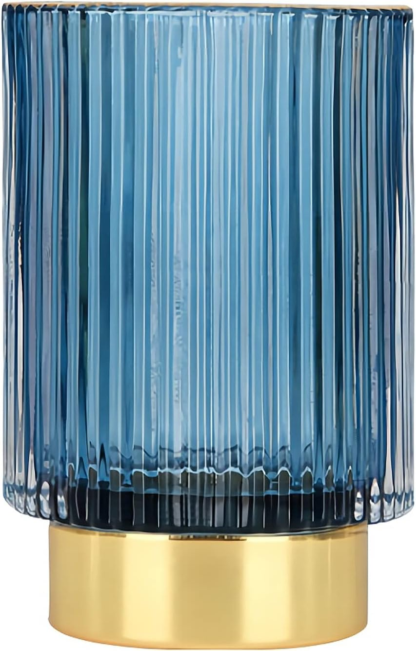 DASITON Makeup Brush Holder Organizer,Crystal Cosmetic Makeup Brush Glass Brushes Storage Holder,Vintage Makeup Brush Cup Pen Pencil Holder Striped Vase(Coffee L) image number 2