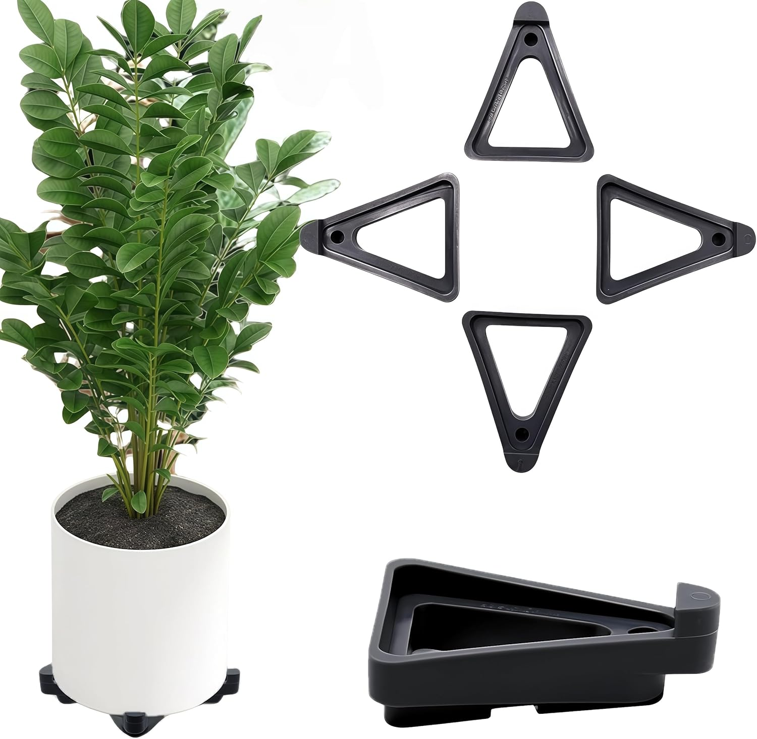 Plant Pot Risers Brick,24 Pcs Invisible Flower Pot Risers,Triangle Flower Pot Rack Holder Pot,Plastic Plant Pot Feet,Non-Slip Pot Toes Supports for Outdoor Indoor Garden Breathable Ventilated(Black) image number 2