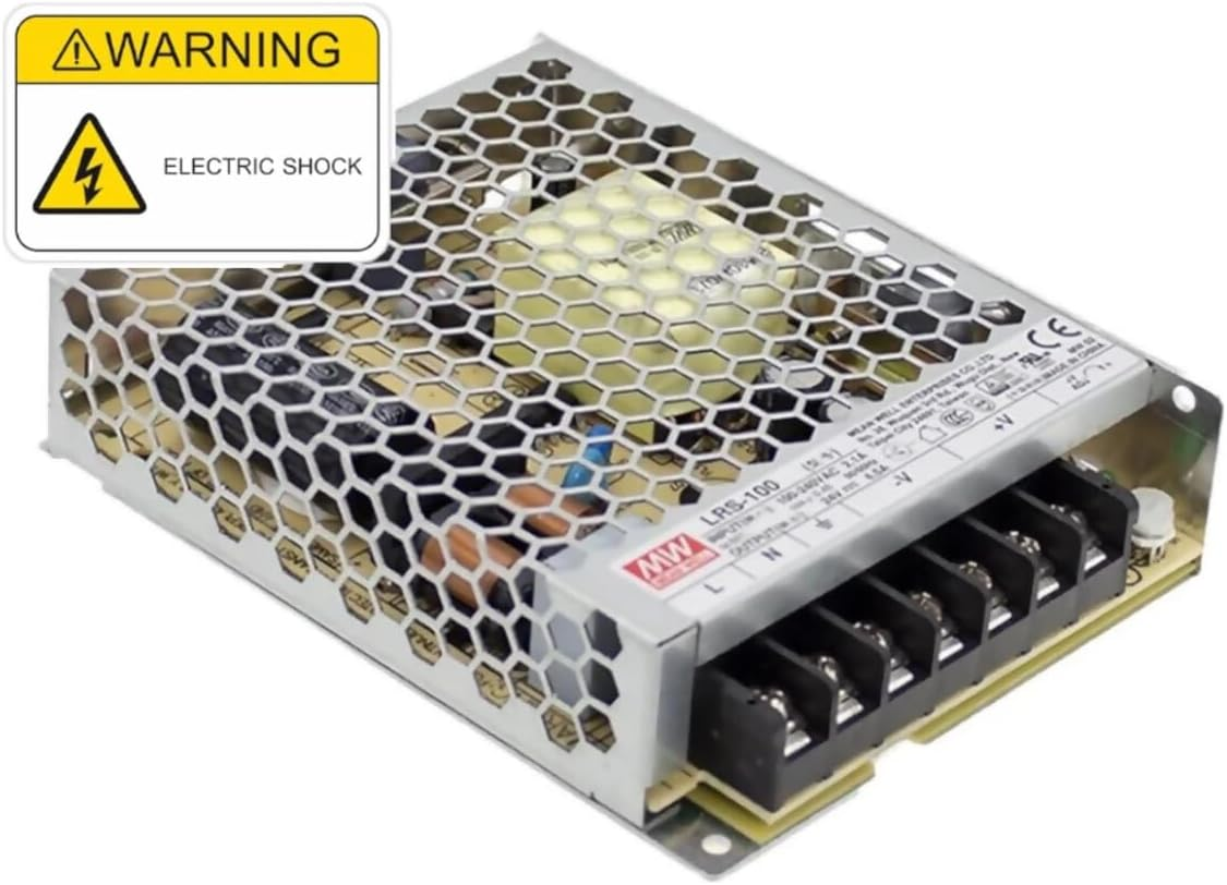 LRS-100-24 Mean Well Enclosed, Switching Power Supply, 24V, 4.5A, 108W, with Warning Label