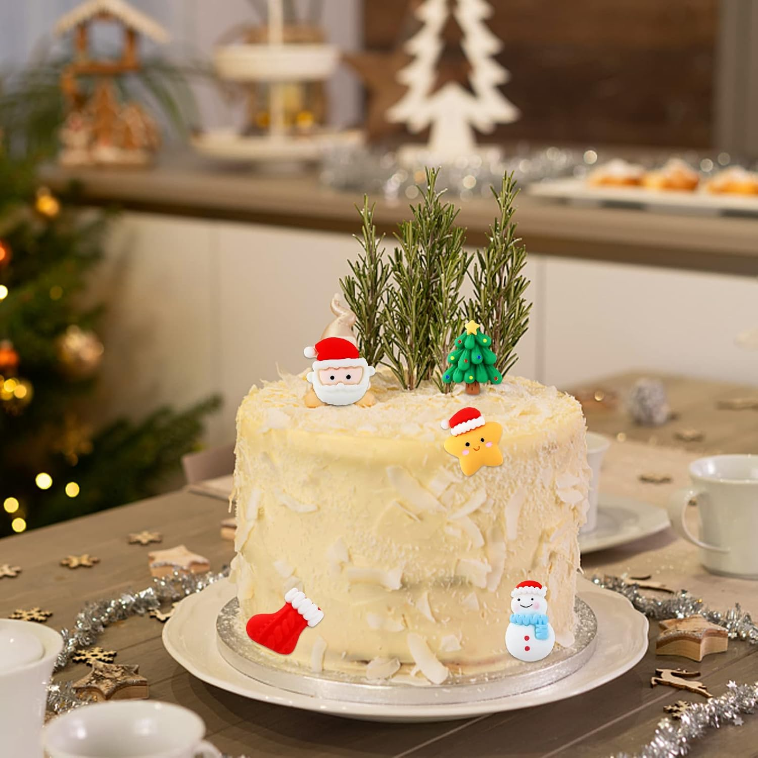 25 Pack Merry Christmas Cupcake Toppers Resin Christmas Cupcake Picks Snowman Star Tree Cupcake Toppers Cake Decoration Party Supplies Family Party Decoration image number 1