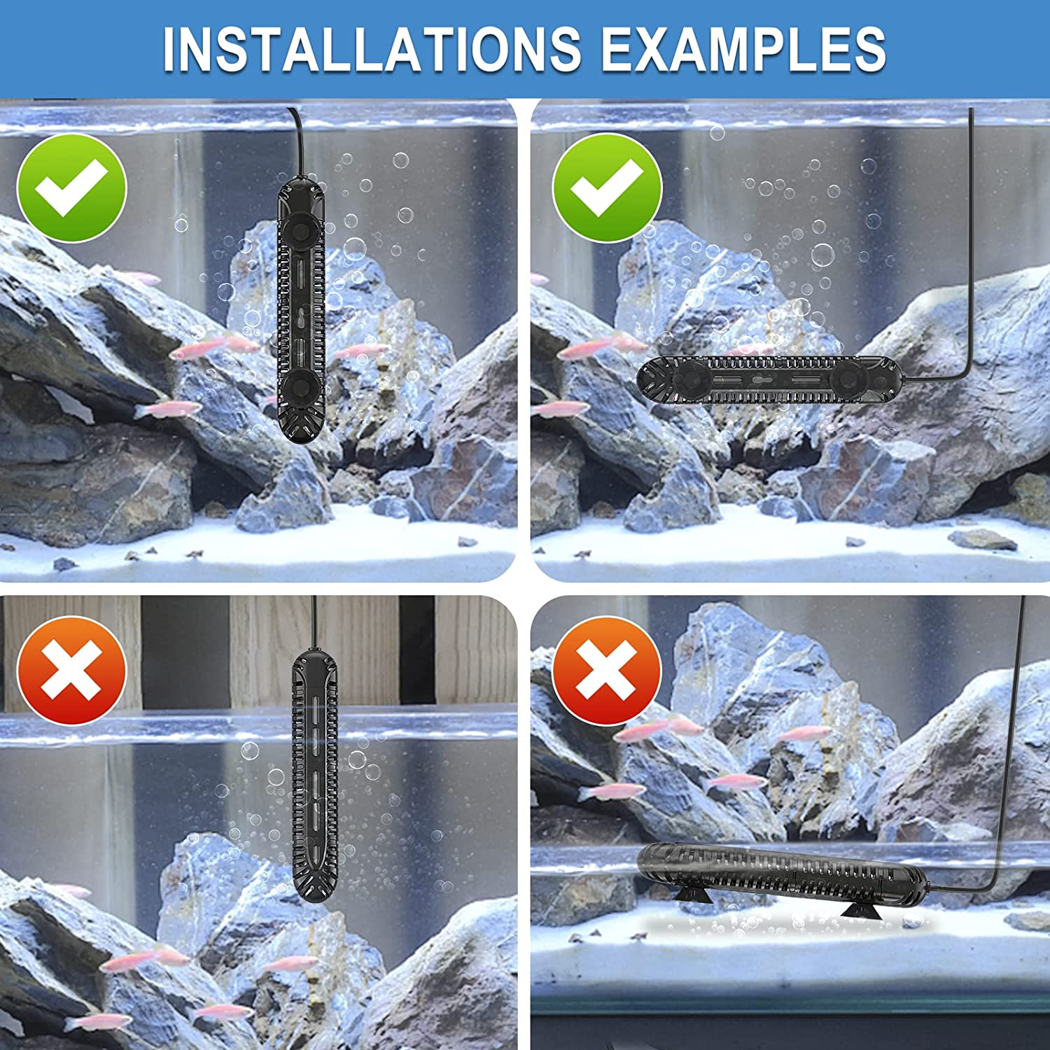 Hitauing Aquarium Heater,500W Fish Tank Heater with LED Digital Display & 5 Safety Protection,Submersible Aquarium Heater with 2 Suction Cup and 8.2Ft Cord for 75-120 Gallon Fish Tank.,(Hz-803-500W) image number 6