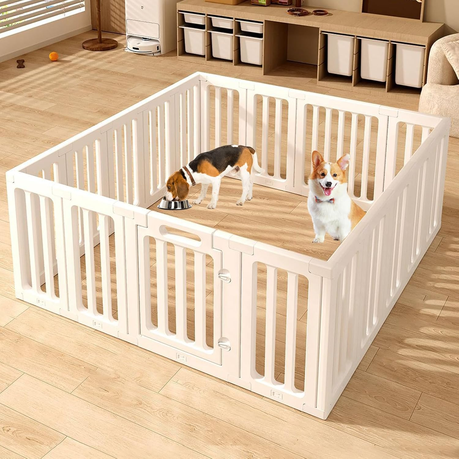 LIODUX Modern Design Pet Pen Fence, 14/16/18 Panels Plastic Puppy Enclosures, Dog Playpen, Easy Assemble Foldable Dog Crate for Puppy Cat Bunny Small/Medium Dogs (18 Panels)