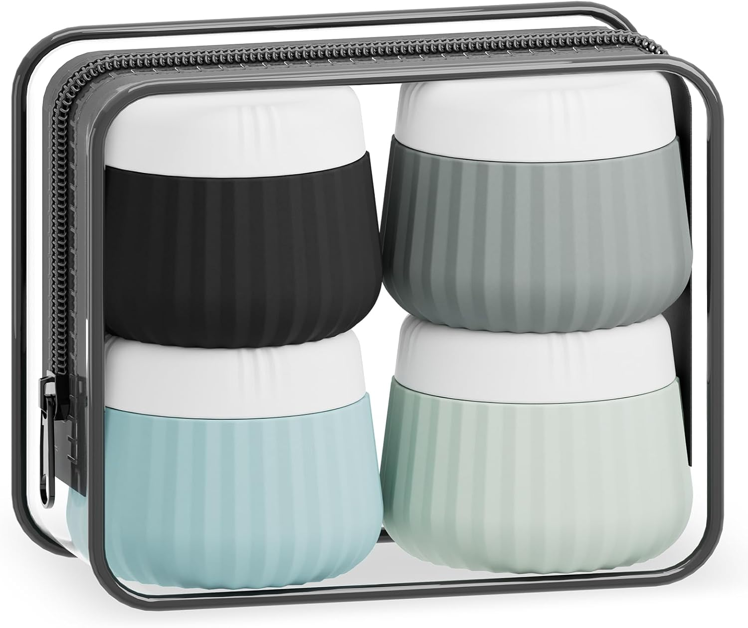 Mrsdry Travel Containers for Toiletries 4 Pack, TSA Approved Travel Size Toiletries, Travel Size Containers, with Clear Bag Leak Proof Silicone Jars, Travel Essentials Creams Jars Carrying Small Items
