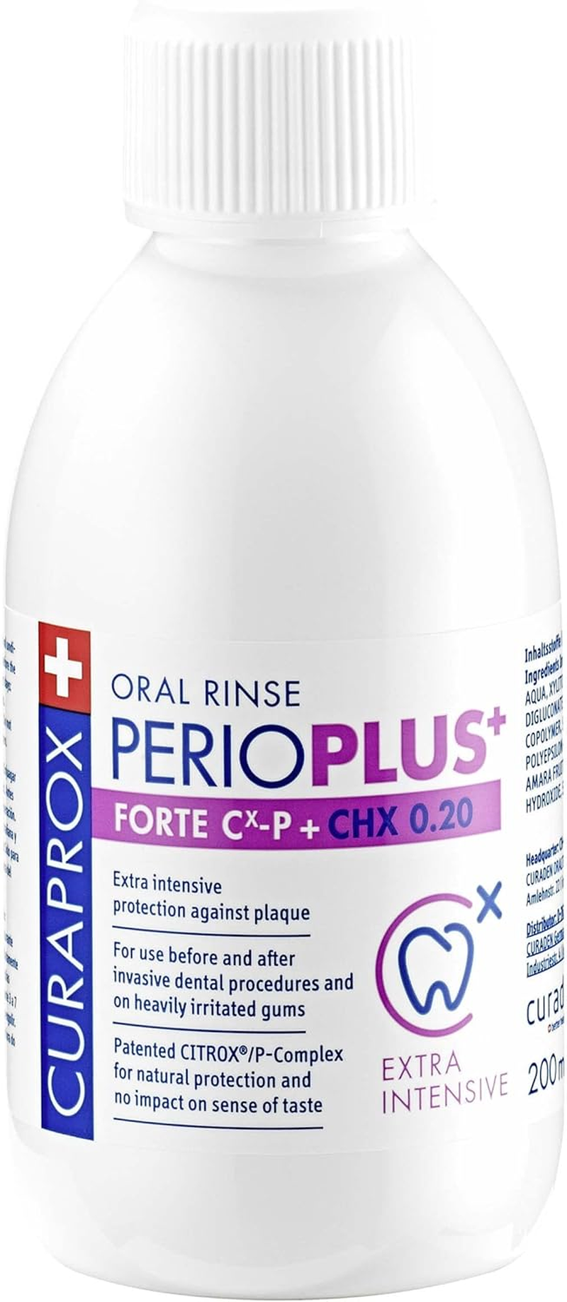 Curaprox Perio plus Forte CITROX Mouthwash with Pleasant Flavour against Bad Breath and Inflammation, with 0.20% Chlorhexidine, Alcohol-Free, 200 Ml image number 1