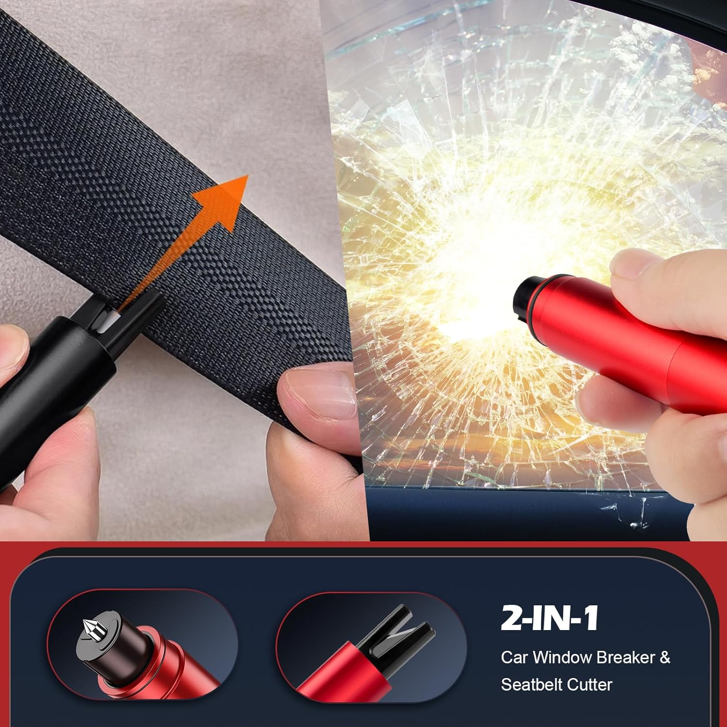 Eukyplace 2 Pack Window Breaker Seatbelt Cutter &ndash; Emergency Car Window Breaker Tool with Seat Belt Cutter and Glass Breaker &ndash; Car Seat Unbuckle Tool, Red & Black image number 4