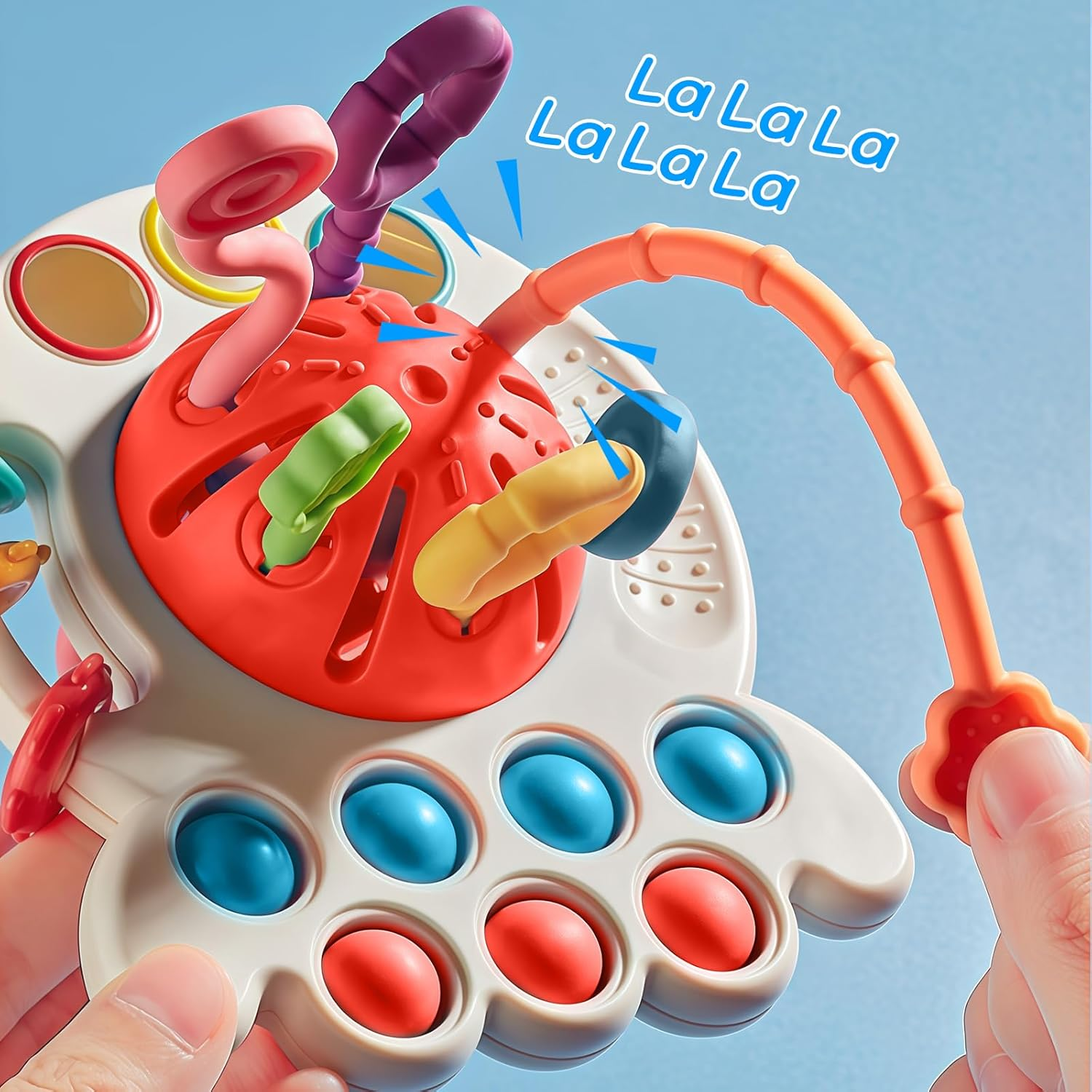 Montessori Sensory Teething Toy for Babies & Toddlers，Fun Press & Grasp Activity with Bpa-Free Silicone for 1 Year Old, High Chair Play, Early Education (Red) image number 4