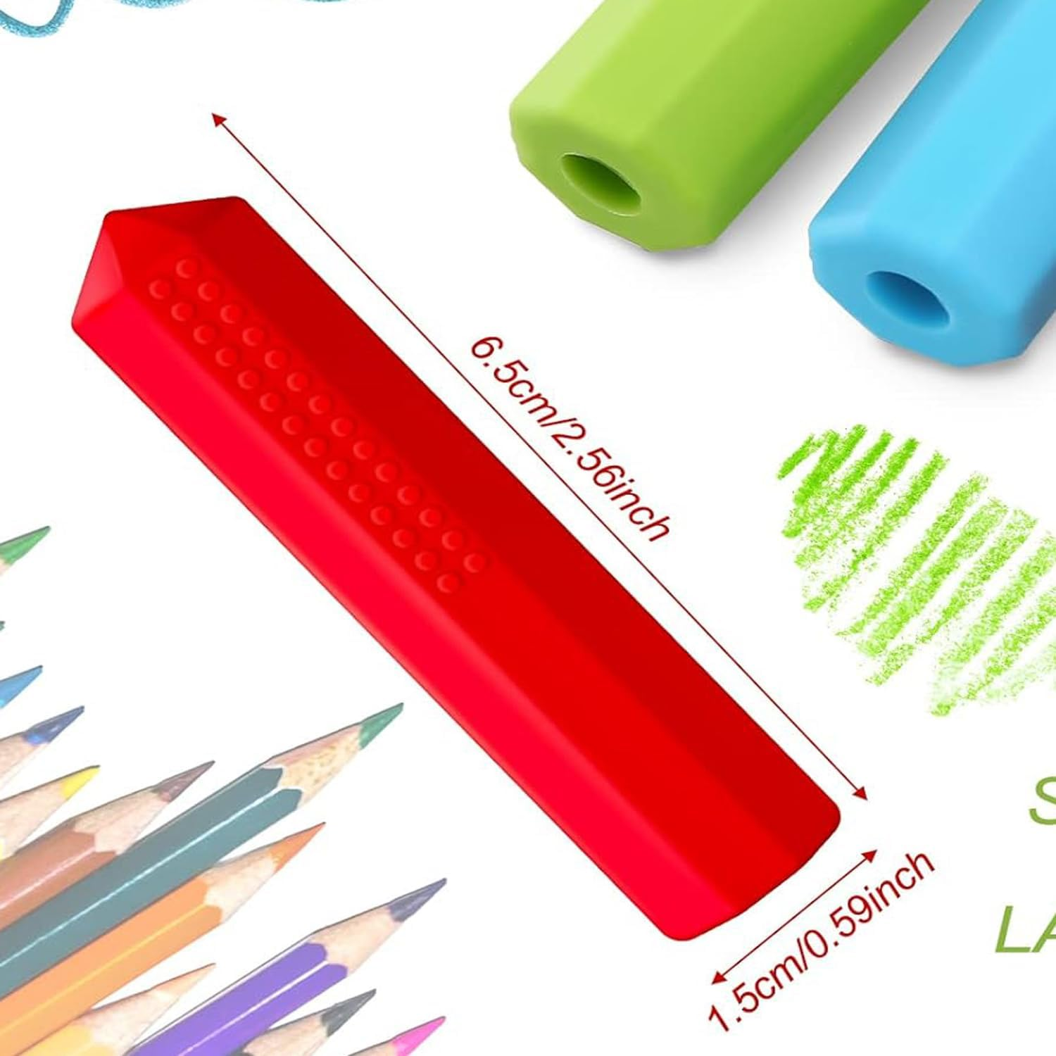 6 Pencil Caps Chewable Pencil Pencil Caps (Red, Pink, Orange, Purple, Blue, Green) image number 1