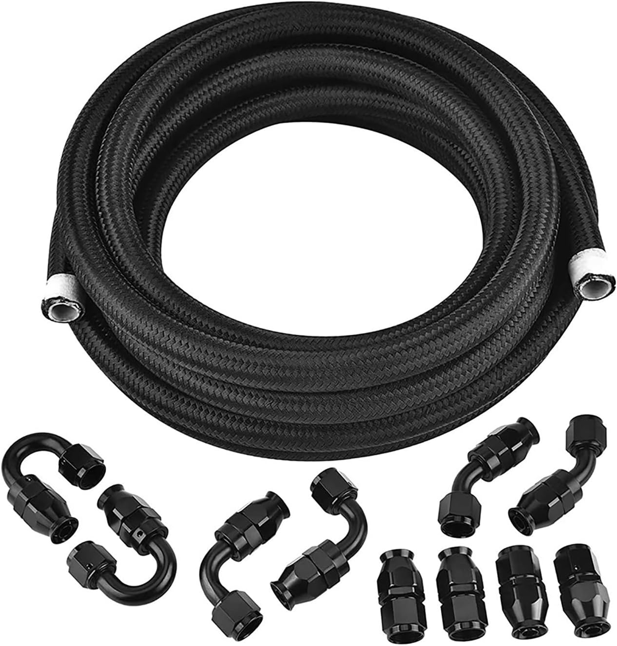 KAKA AUTO PARTS 8AN 20Ft Universal Braided Oil Fuel Line Hose Stainless Steel Nylon PTFE E85 with 10Pcs Swivel Fitting Hose Ends Adapter Kit image number 1