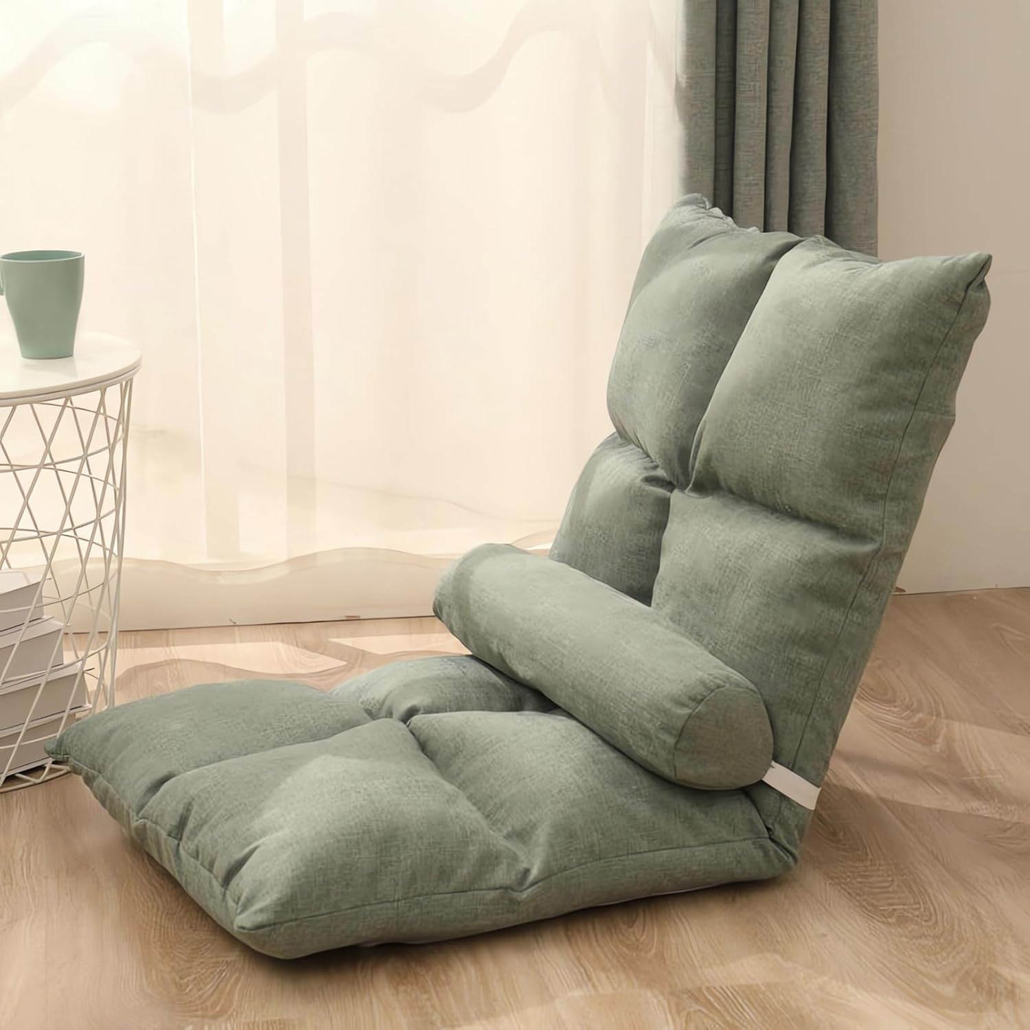 Adjustable Floor Chair with 5 Positions, Linen Fabric Cover, Foam Padding, 52.5 X 50 X 52.5 Cm, A300 (Grey) image number 5