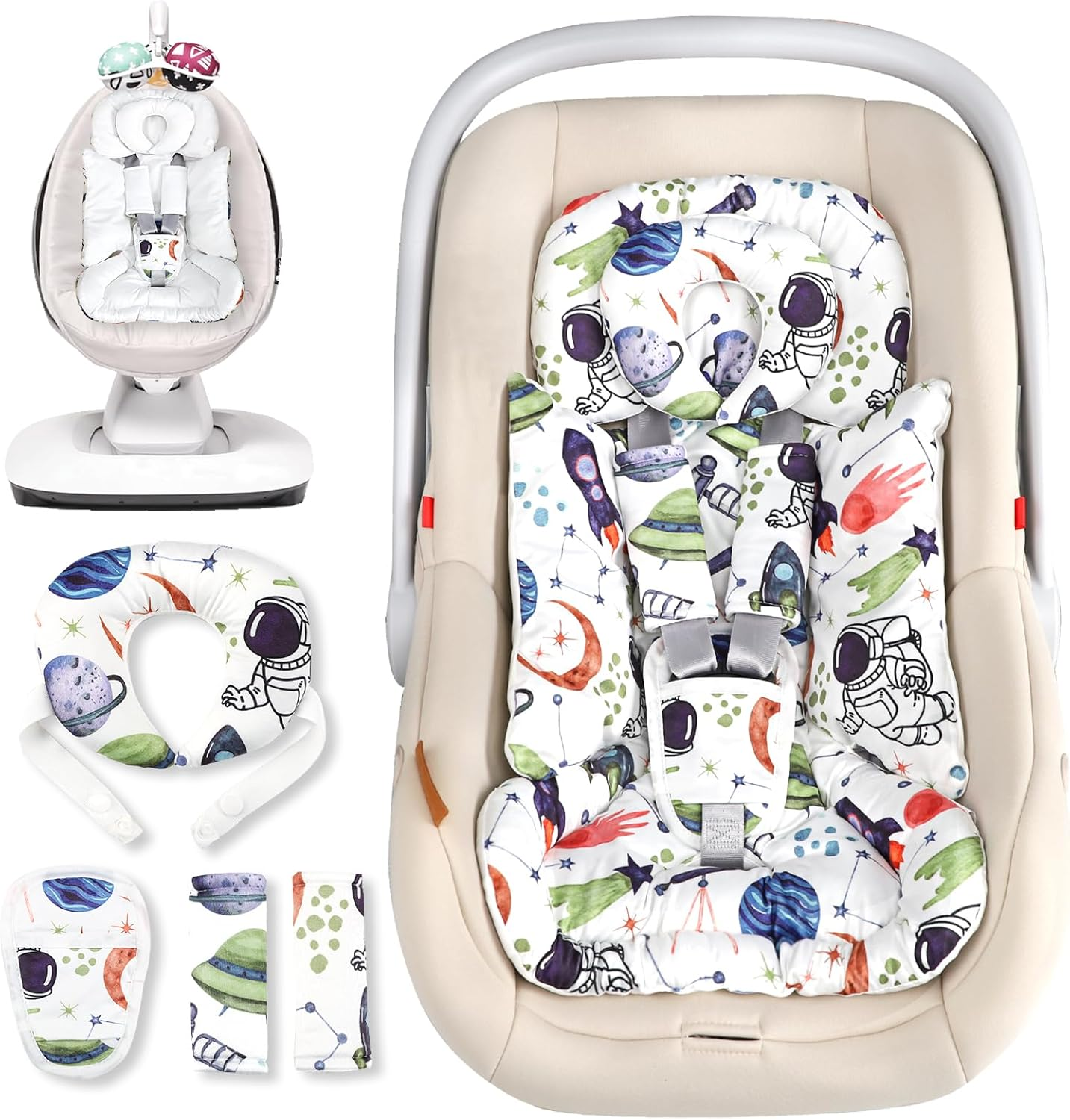 TANOFAR Infant Car Seat Insert for Preemies & Newborns, Baby Car Seat Insert with Removable Head Support, Universal Head and Body Support Pad for Car Seat, Stroller & Swing(Space) image number 4