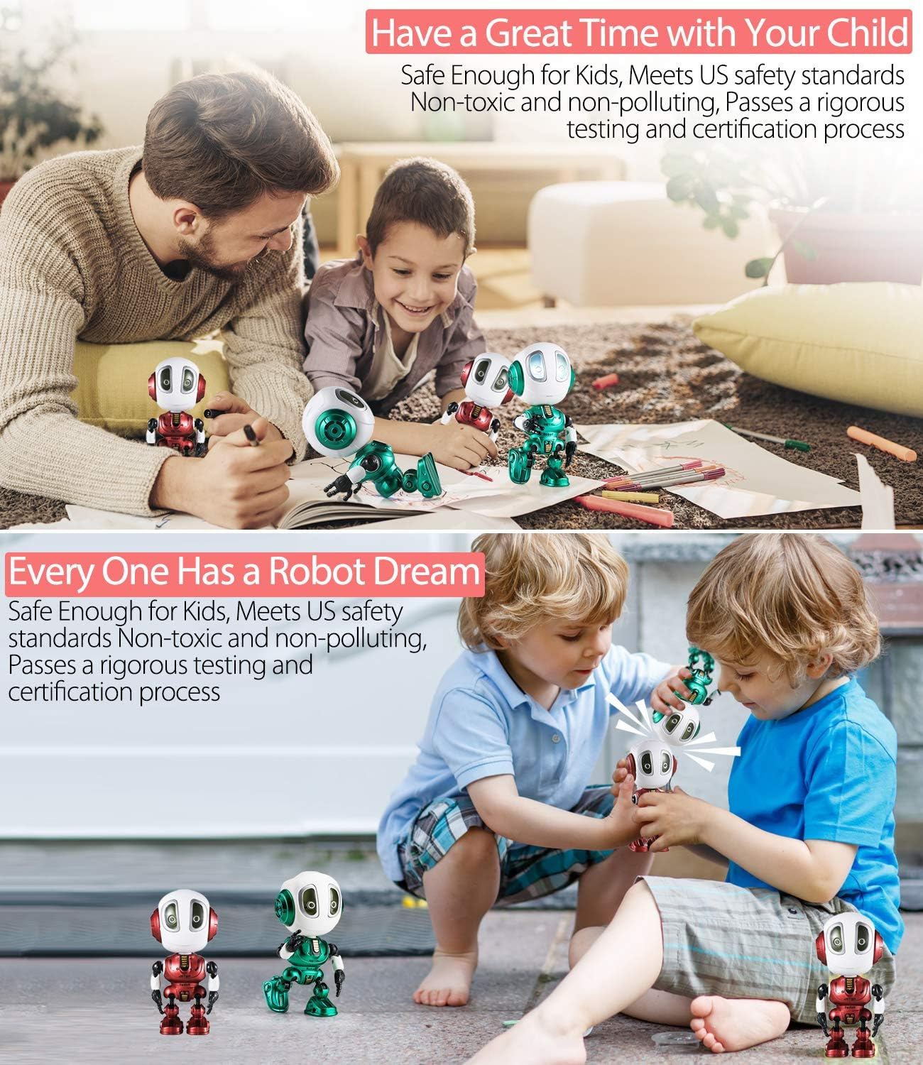 Kids Toys Boys Girls Robots Toys Christmas Stocking Stuffers 2019 New Mini Talking Robots Gifts for Adults with 10 Hours Working Time USB Charging LED Eyes Interactive Electronic Toy（Red） image number 5