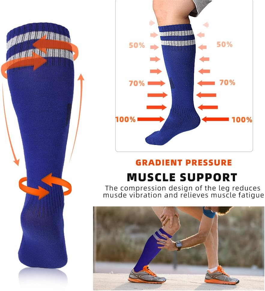Soccer Socks 3 Pairs anti Slip Soccer Knee Socks Team Sport Knee High Socks for Adult Youth Basketball/Hockey Sports Grip Socks image number 3