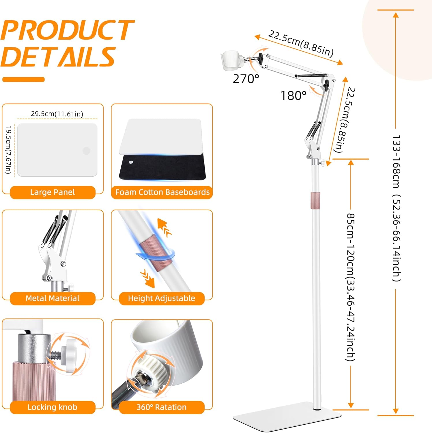 Hair Dryer Stand, 1.68M Height Adjustable, Hands Free Blow Dryer Holder with Heavy Base, 360 Degree Rotating, Work with 99% Dryers, Gift for Mom, Elder, Frozen Shoulder - White image number 1