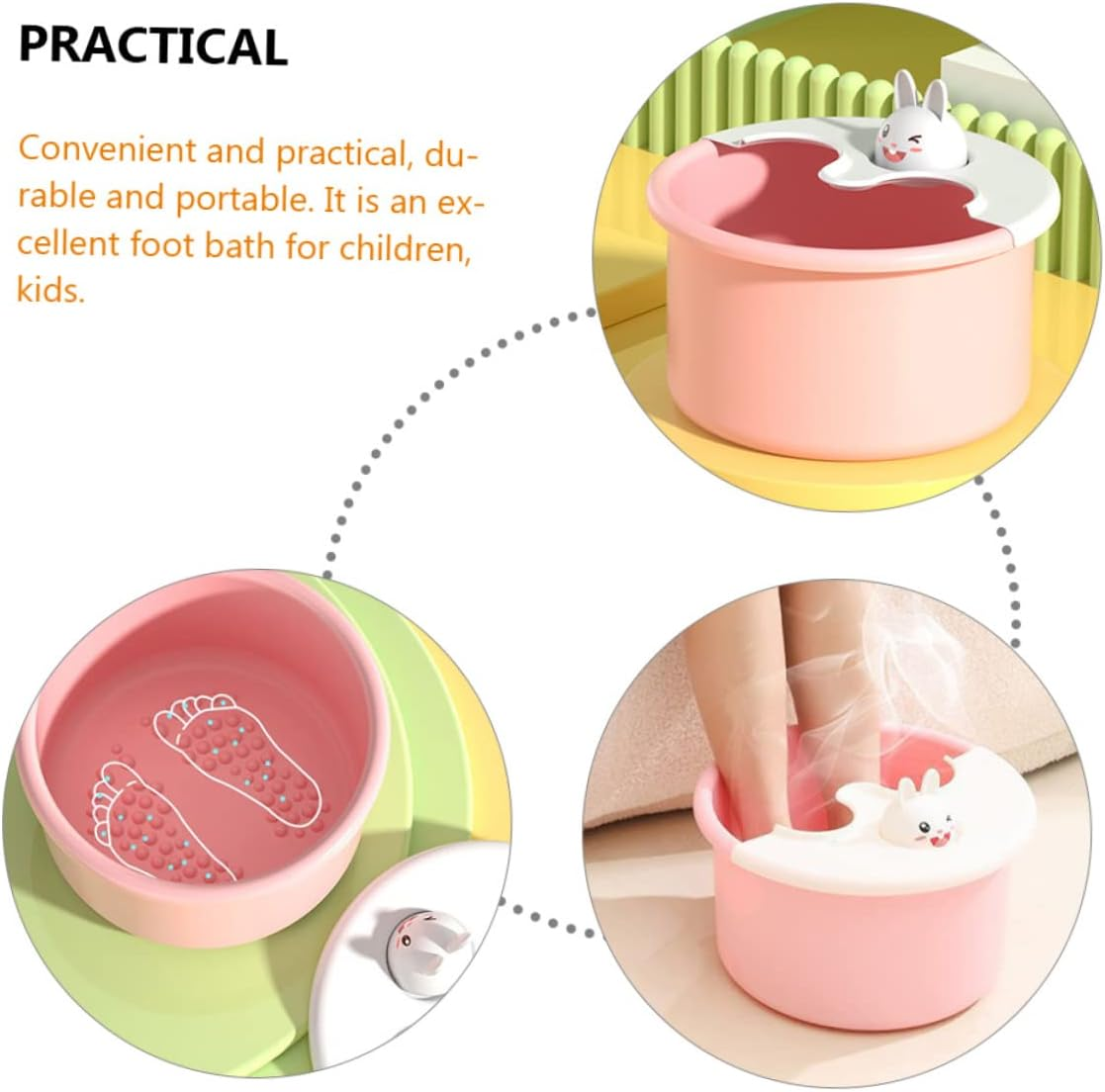 VINTORKY Foot Bath Tub for Children Portable Spa Bucket Massage Bubbles Sturdy Plastic Foot Soaking Basin image number 5