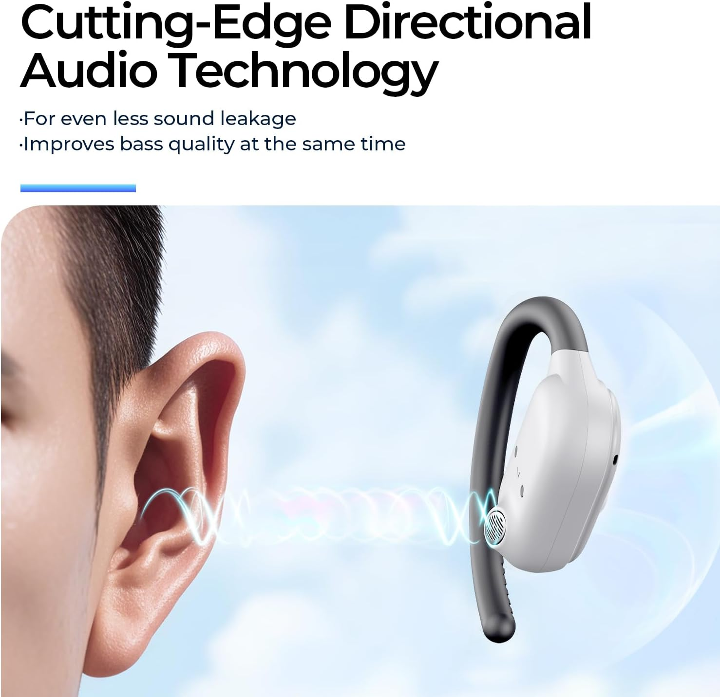 Havit OWS915 Open-Ear Headphones, 64H Playtime Open-Ear Earbuds with IPX5, Deep Bass, Powerful Sound Wireless Bluetooth Headphones - Gray image number 3