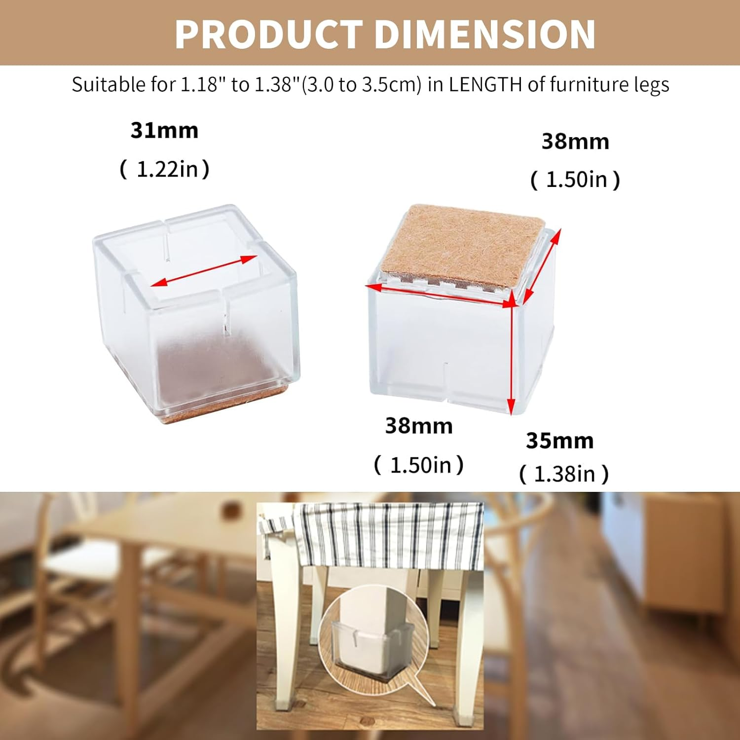 28 Pcs Square Furniture Table Legs Covers for Wood Floor Protector, Furniture Feet Caps Pads for Hardwood Floors, Anti-Scratch Chair Feet Pads, Noise Reduced Chair Legs Covers (28) image number 3