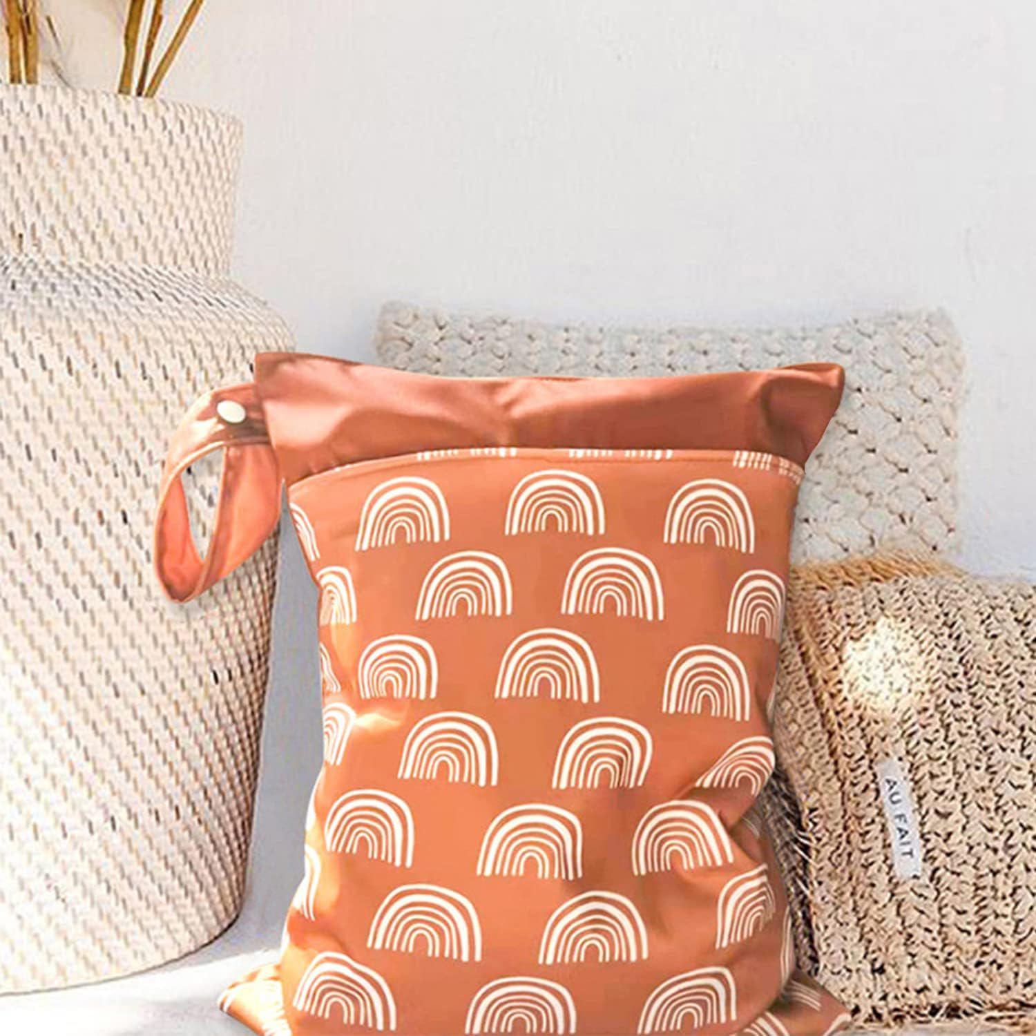 Wet Dry Bags for Baby Cloth Diapers & Breast Pump Parts, Waterproof Reusable Wet Bag with Two Zippered Pockets & Handle, Beach Pool Gym Bag Stroller Yoga Toiletries Daycare Organizer - C image number 2