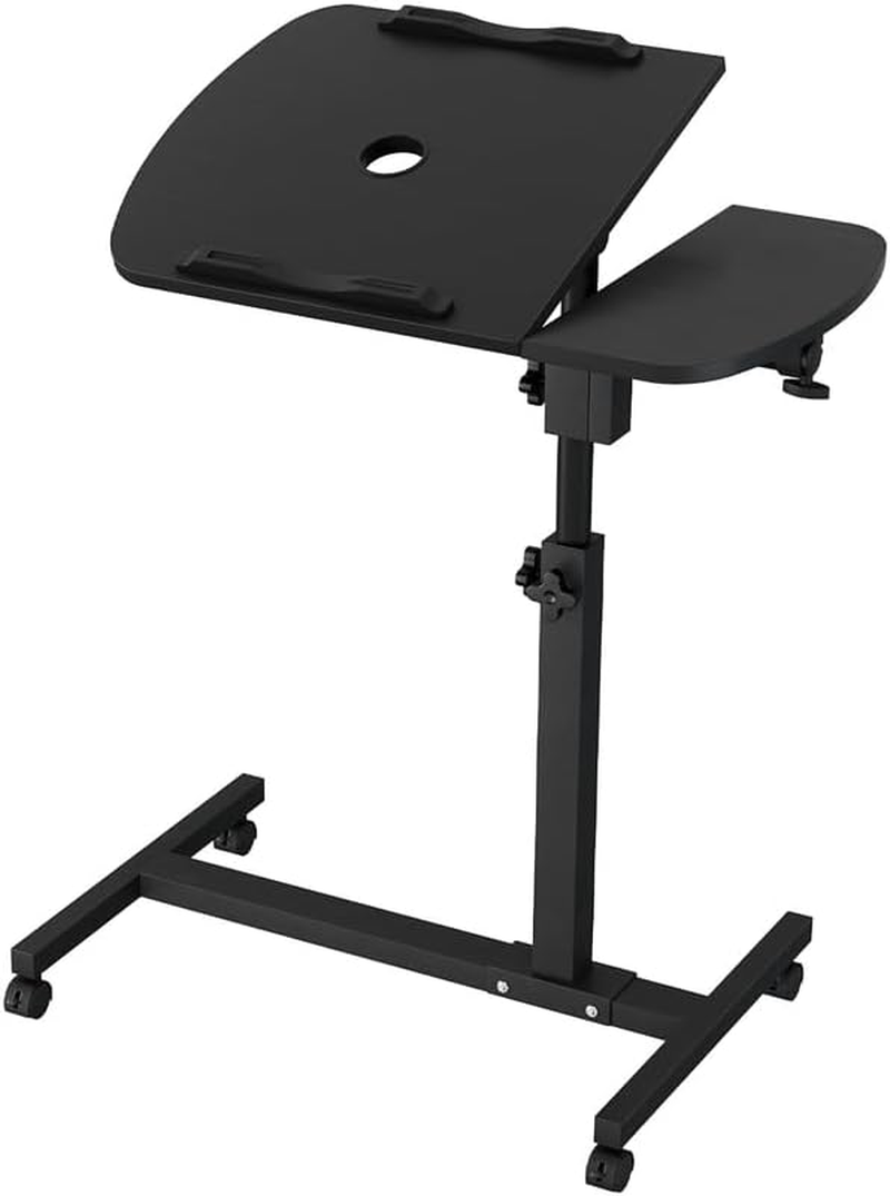 Artiss Laptop Table, Adjustable Stand Desk Desktop Computer Standing Study Desks Bed Side Tables Home Office Travel Studio Furniture, Portable Wooden 360&deg; Rotating Lockable Caster Wheels Black