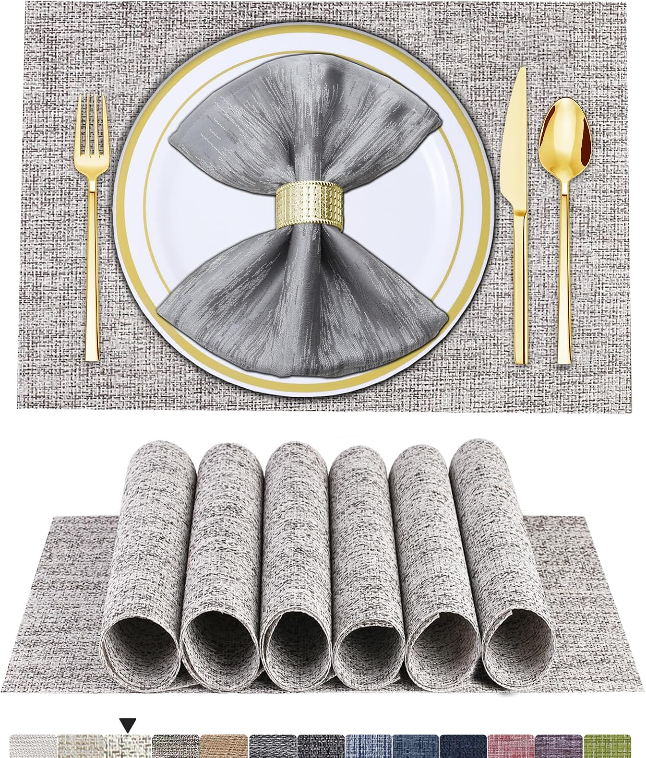 BETEAM Placemats Set of 6 Woven Vinyl Placemat for Dining Table Washable Wipeable Kitchen Place Mats Durable Indoor Outdoor Table Mats -02 Red, 6 Pcs