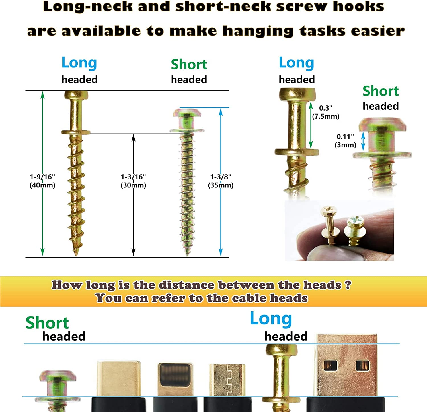 Laffeya Double-Headed Bear Claw Picture Hanging Screw, 4 in 1 Screw Hook, Work in Drywall and Wood Studs (Mix Size, 40) image number 5